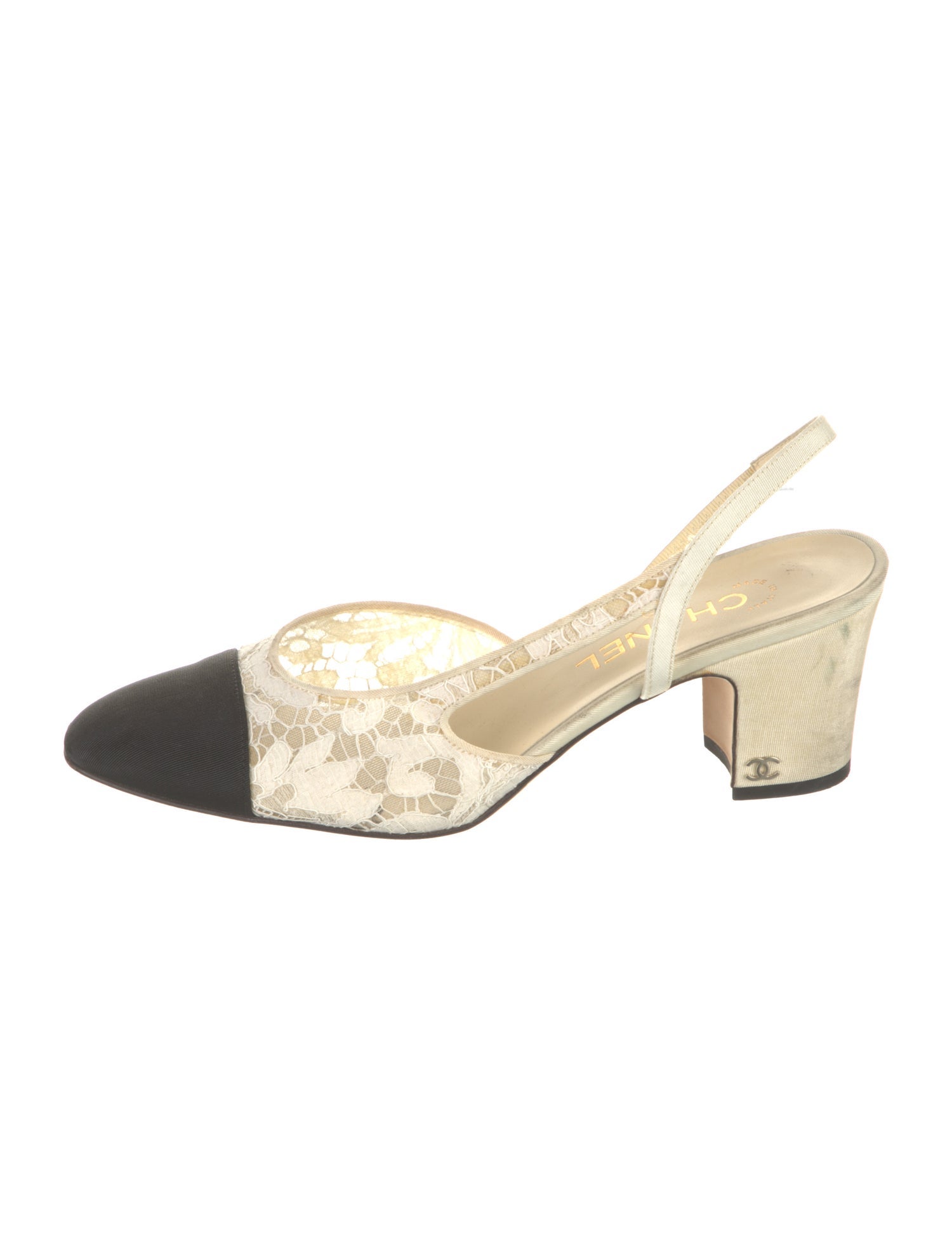 Chanel Interlocking CC Logo Lace Slingback Pumps
