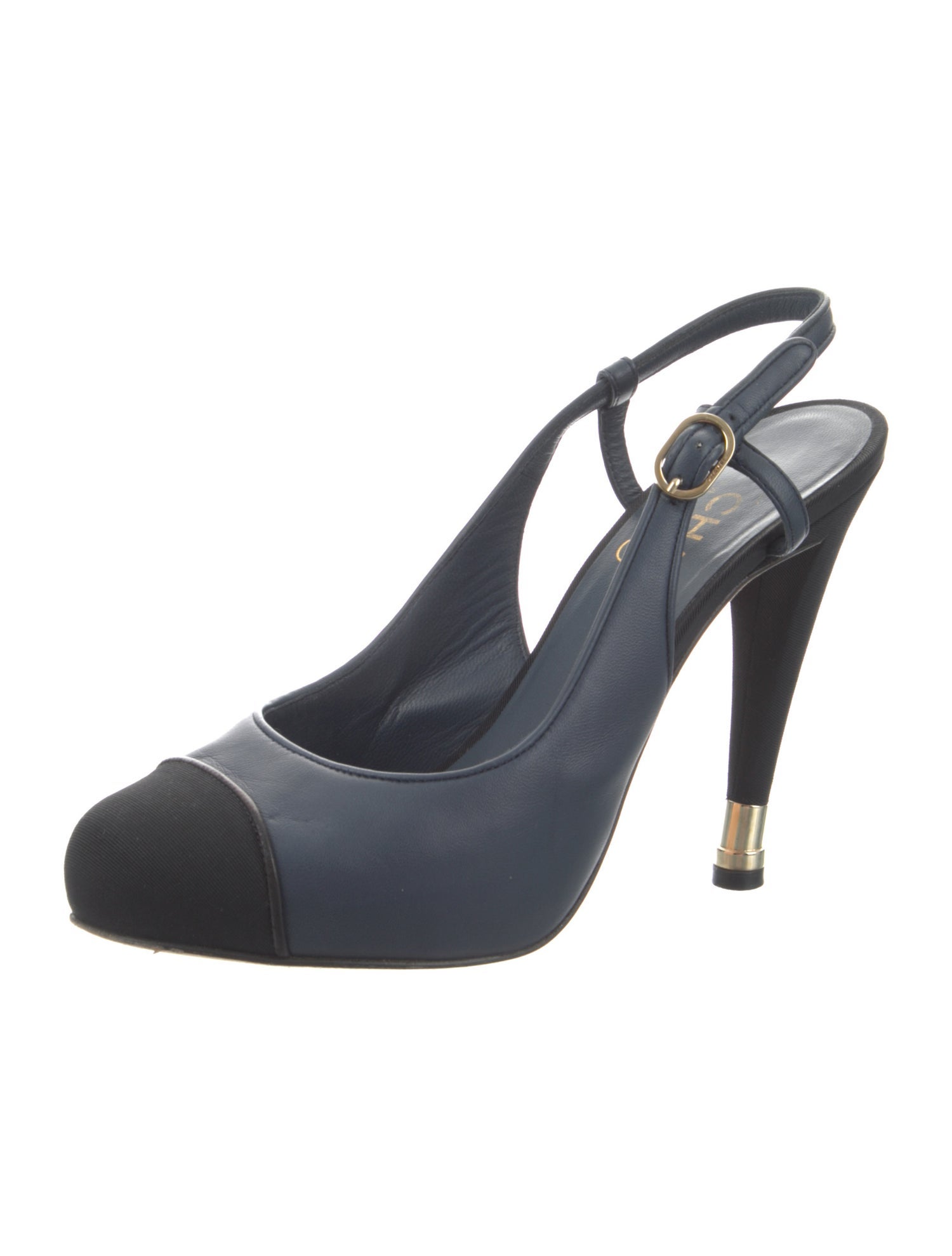 Chanel Interlocking CC Logo Leather Slingback Pumps