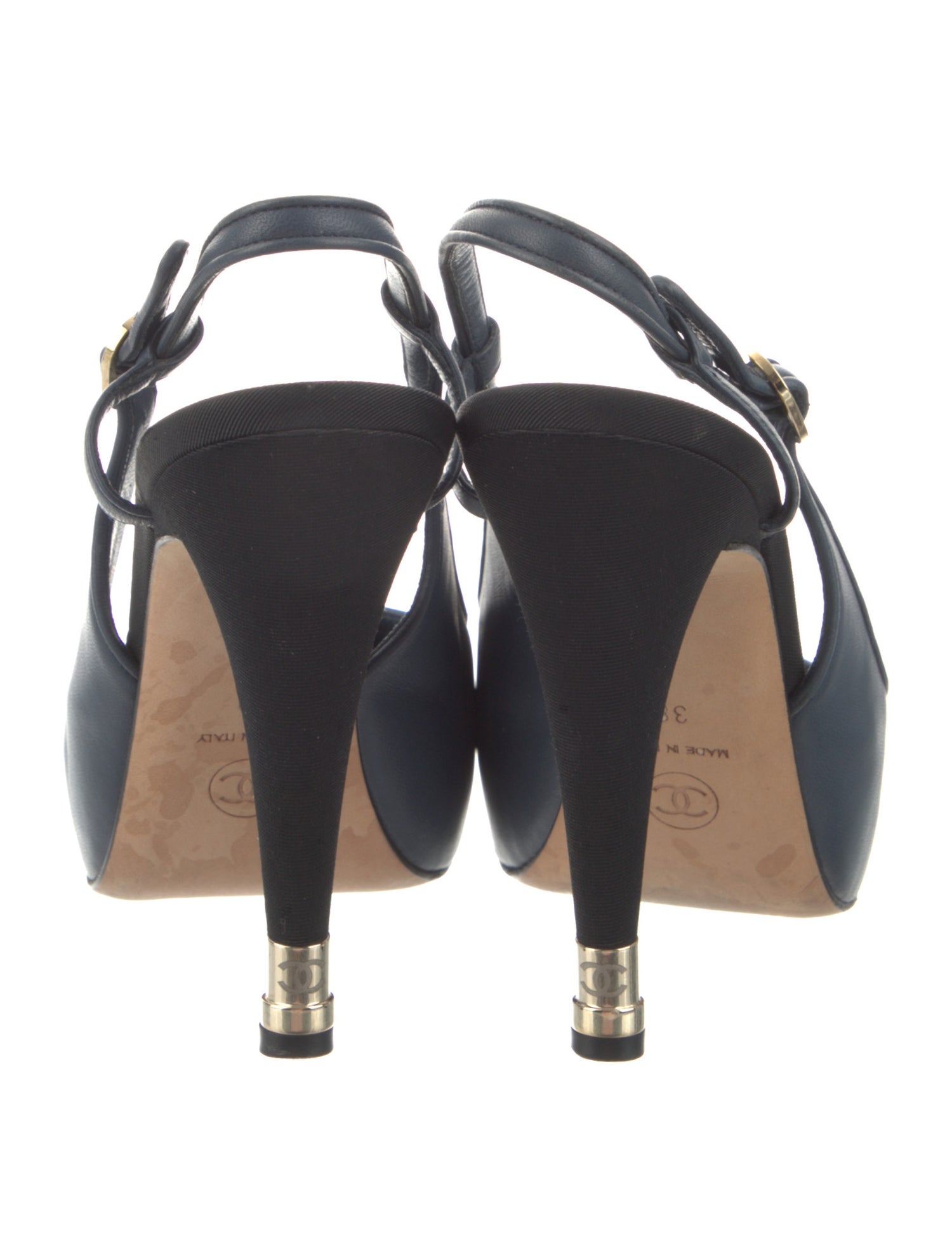 Chanel Interlocking CC Logo Leather Slingback Pumps