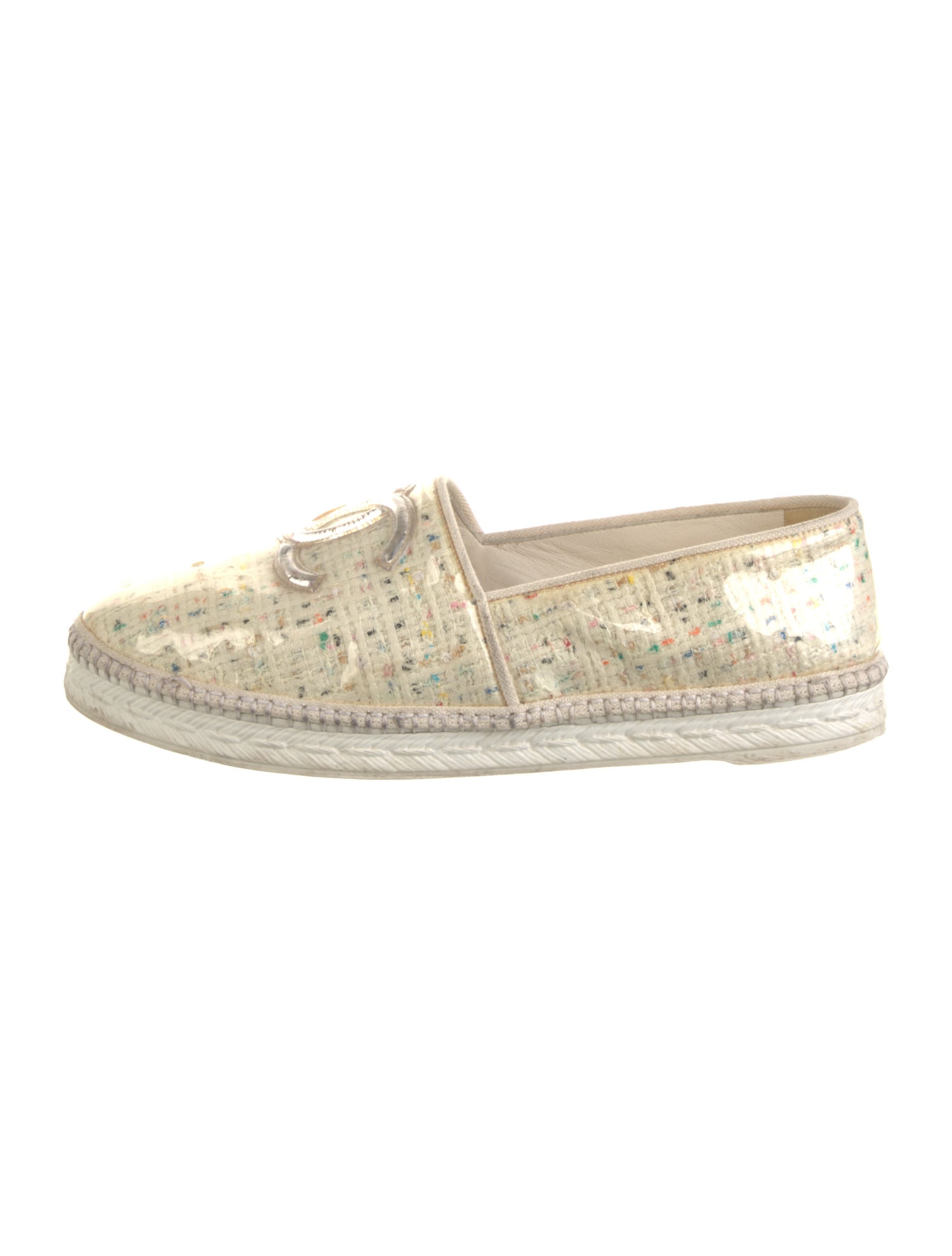 Chanel Interlocking CC Logo Tweed Espadrilles