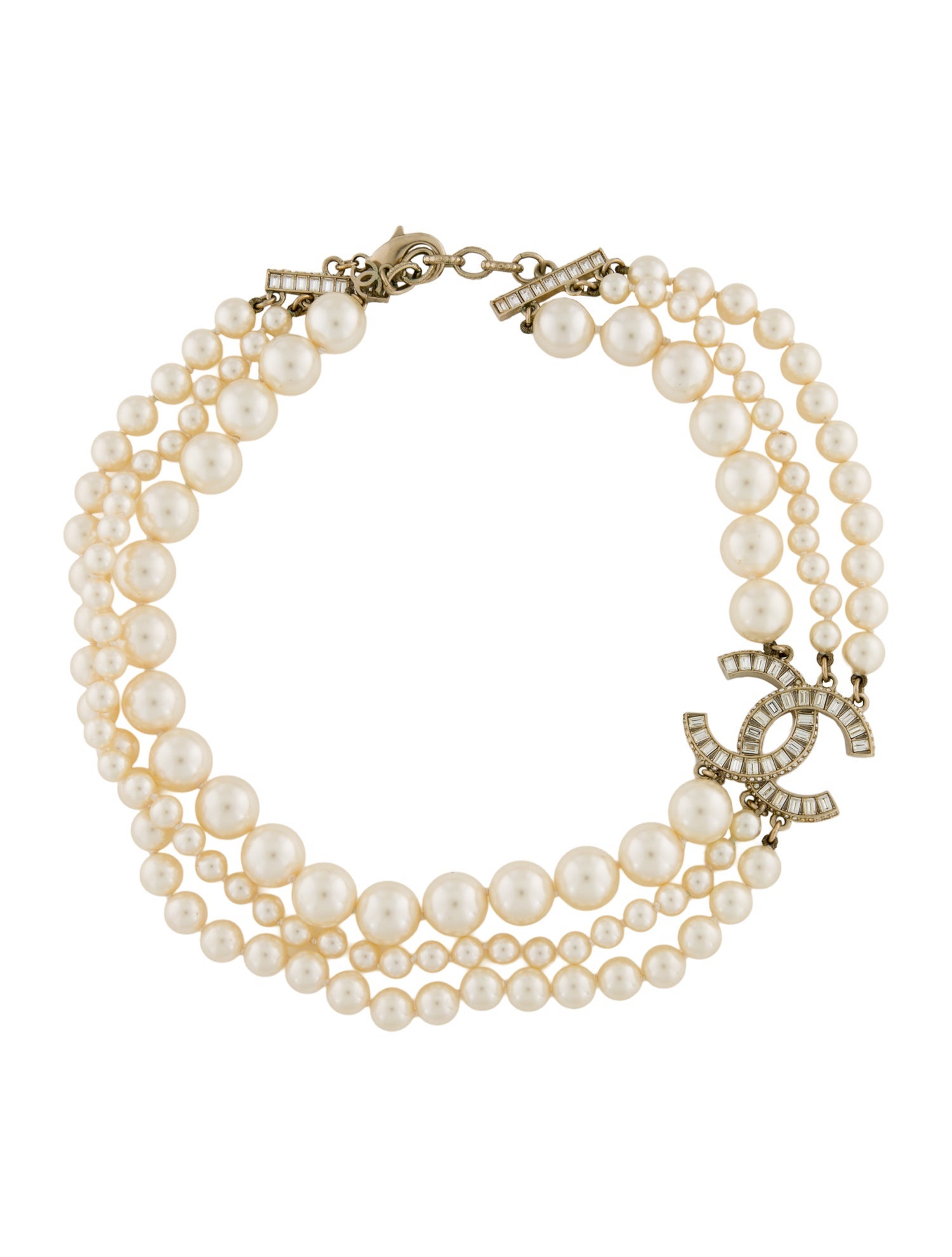 Chanel Faux Pearl & Strass CC Multistrand Necklace
