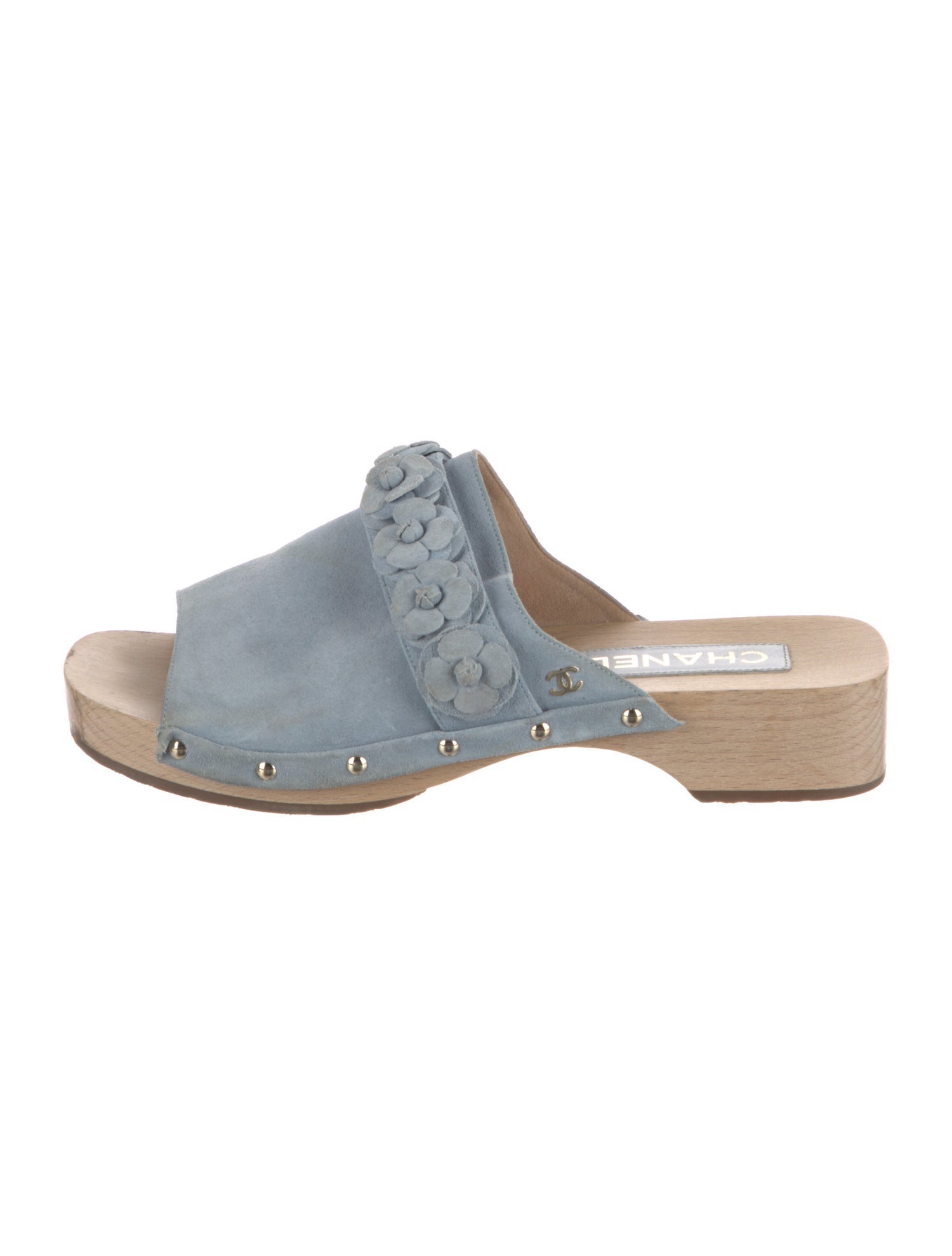 Chanel Interlocking CC Logo Suede Slides