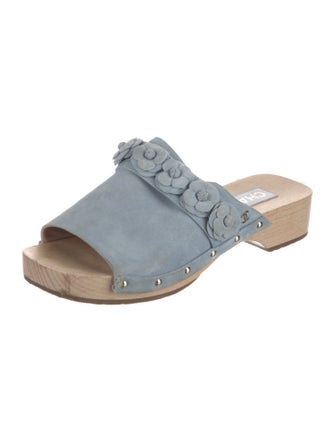 Chanel Interlocking CC Logo Suede Slides