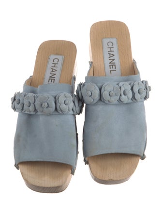 Chanel Interlocking CC Logo Suede Slides