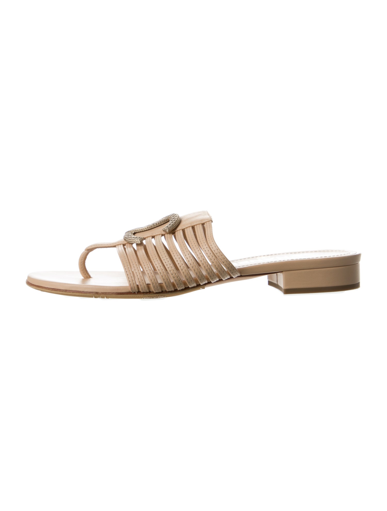 Chanel Interlocking CC Logo Leather Slides