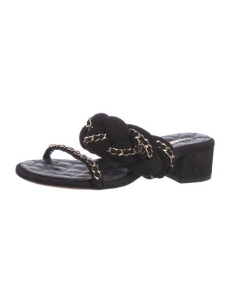 Chanel Interlocking CC Logo Suede Slides