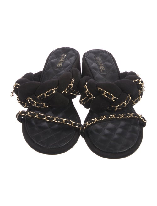 Chanel Interlocking CC Logo Suede Slides