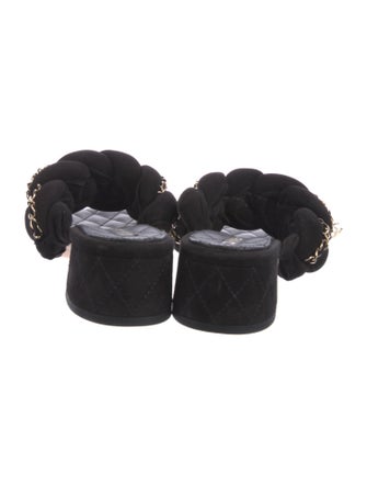 Chanel Interlocking CC Logo Suede Slides