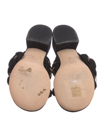 Chanel Interlocking CC Logo Suede Slides