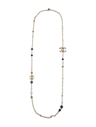Chanel Faux Pearl & Resin CC Bead Strand Necklace