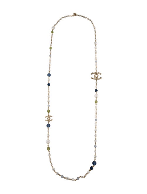Chanel Faux Pearl & Resin CC Bead Strand Necklace