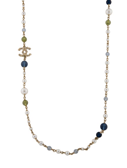 Chanel Faux Pearl & Resin CC Bead Strand Necklace