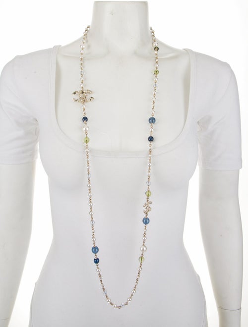 Chanel Faux Pearl & Resin CC Bead Strand Necklace