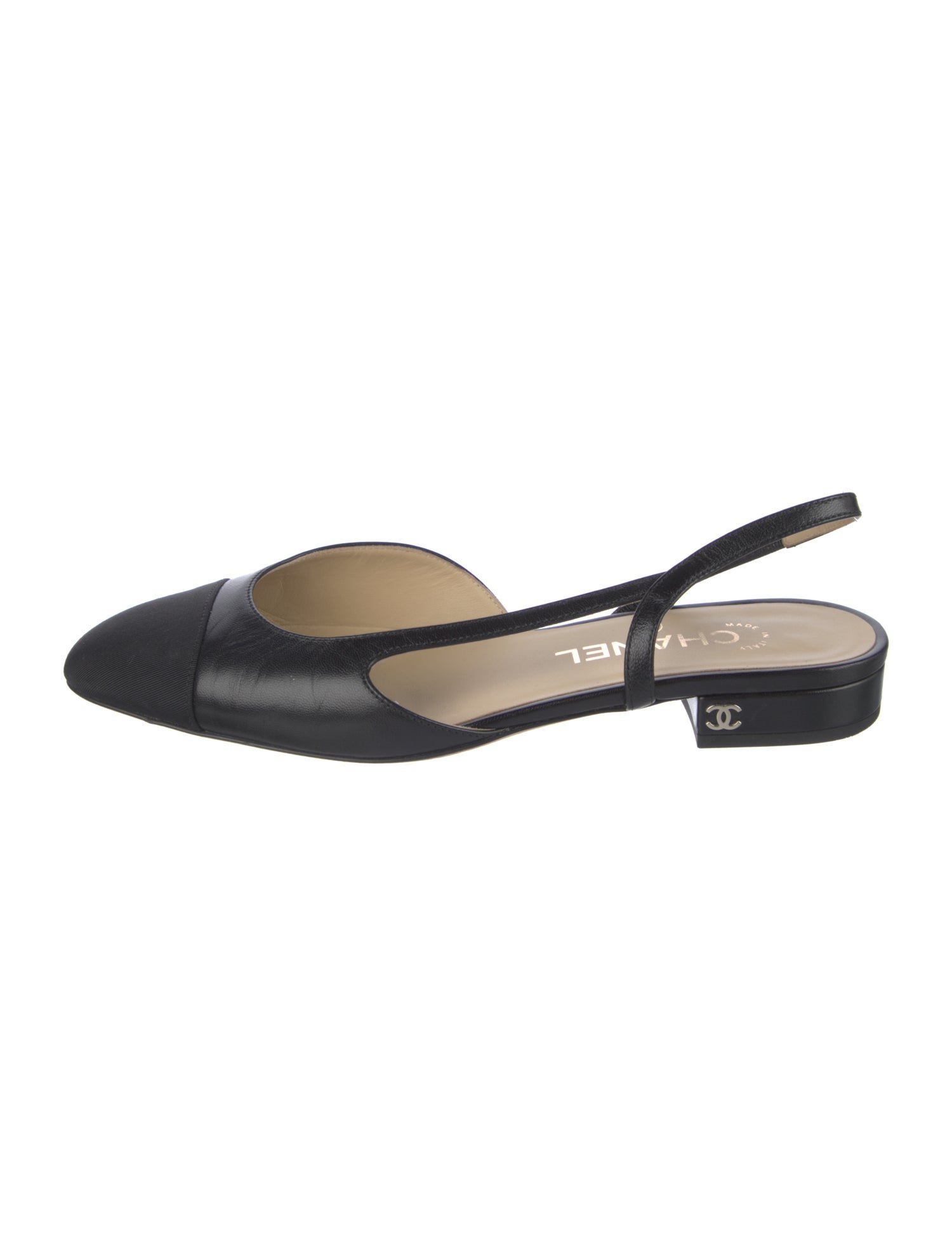 Chanel Interlocking CC Logo Leather Slingback Flats