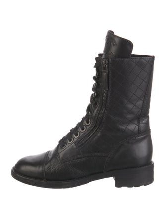 Chanel Interlocking CC Logo Leather Combat Boots