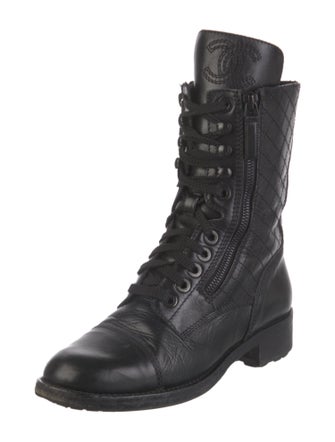 Chanel Interlocking CC Logo Leather Combat Boots