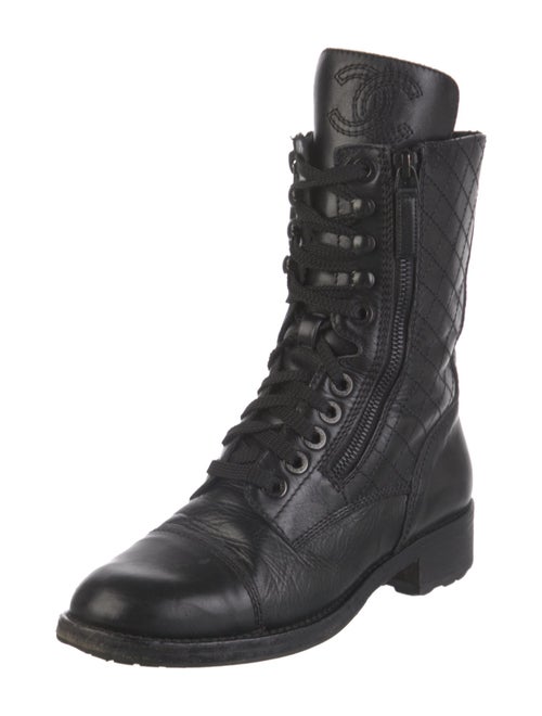 Chanel Interlocking CC Logo Leather Combat Boots