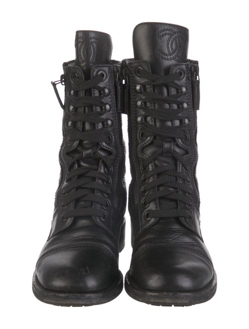 Chanel Interlocking CC Logo Leather Combat Boots