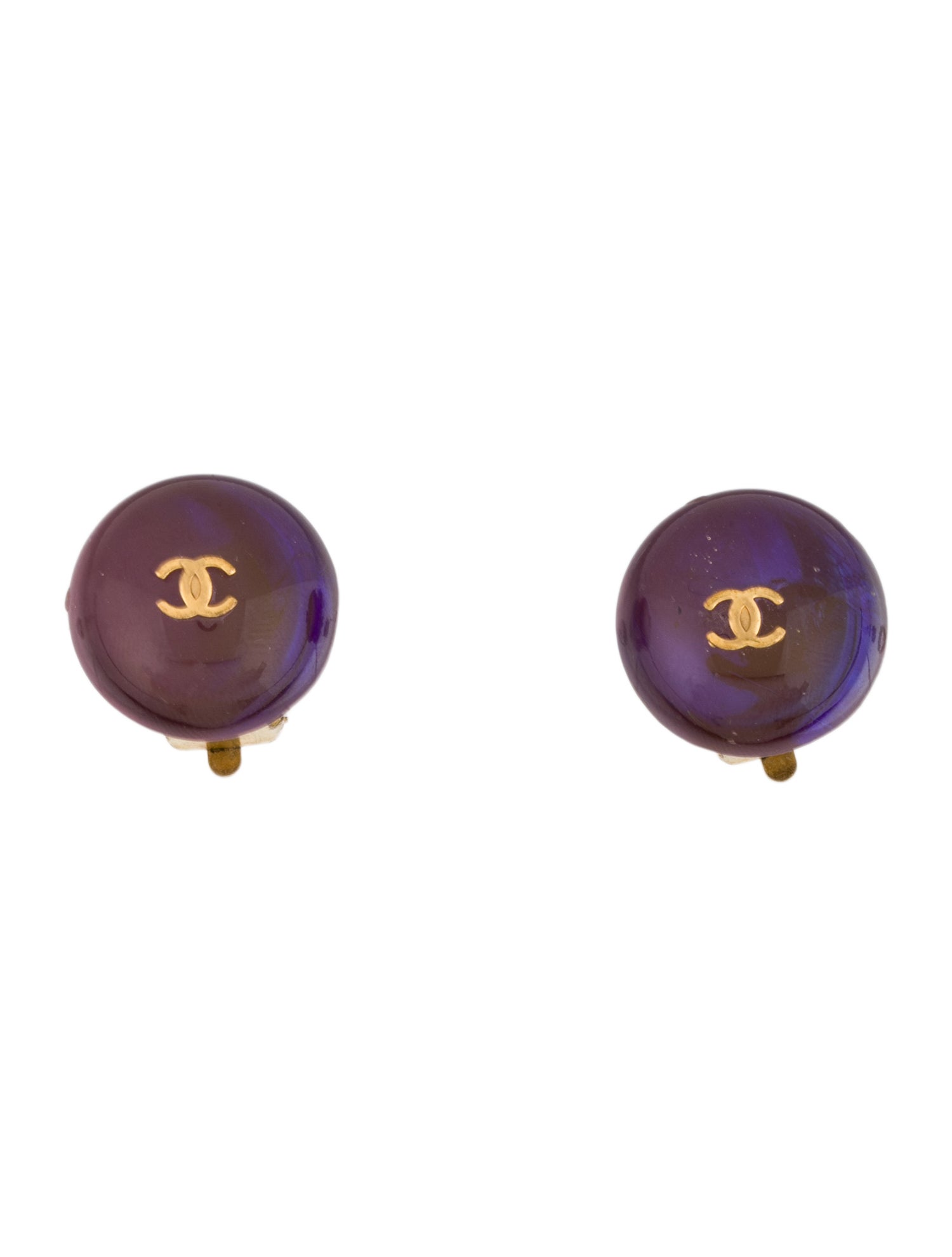 Chanel Vintage Resin CC Button Clip-On Earrings
