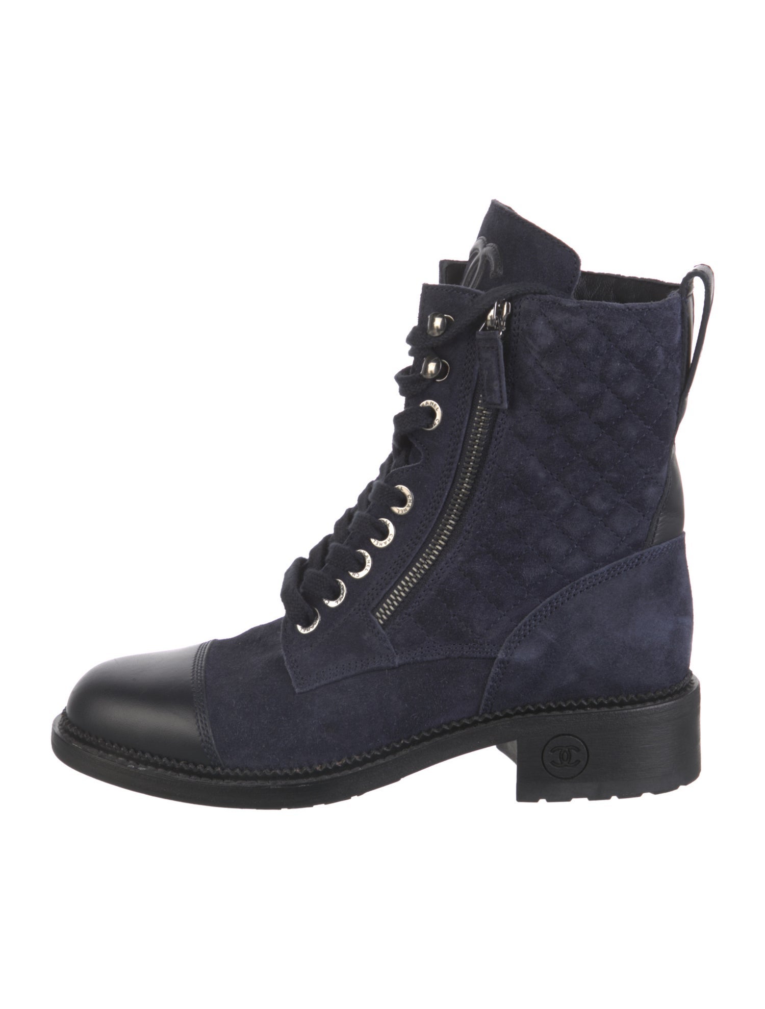 Chanel Interlocking CC Logo Suede Combat Boots