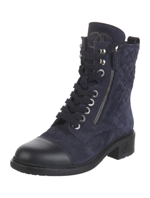 Chanel Interlocking CC Logo Suede Combat Boots