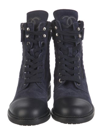 Chanel Interlocking CC Logo Suede Combat Boots