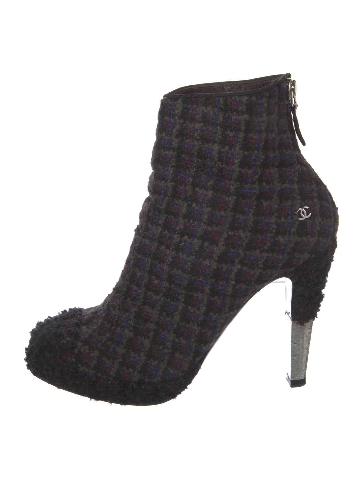 Chanel Interlocking CC Logo Tweed Boots