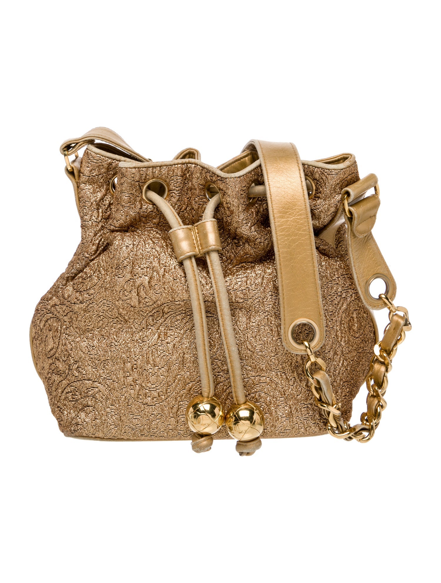 Chanel Brocade Drawstring Bucket Bag