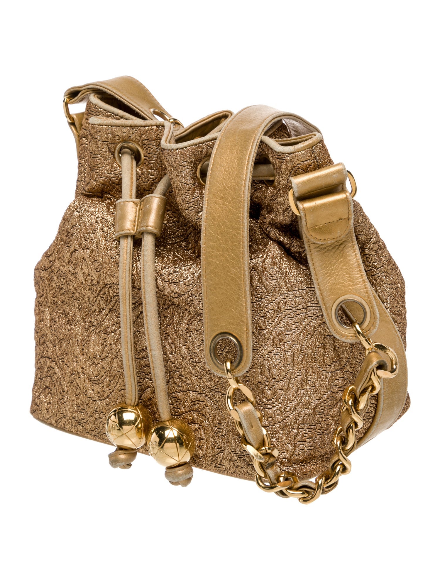Chanel Brocade Drawstring Bucket Bag