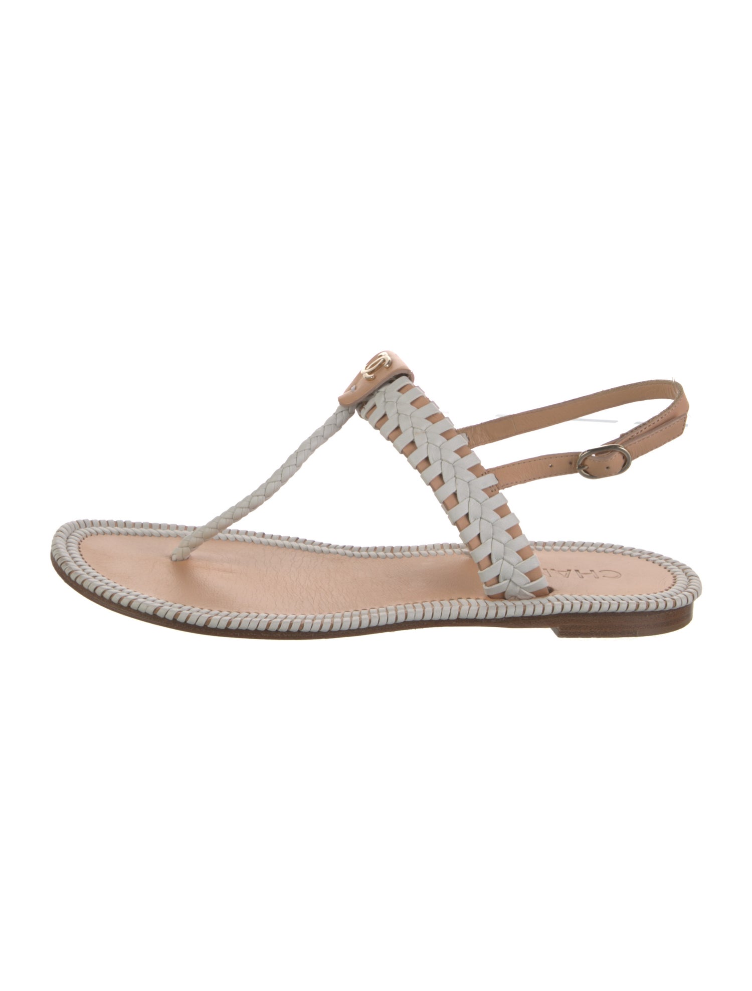 Chanel Interlocking CC Logo Leather T-Strap Sandals