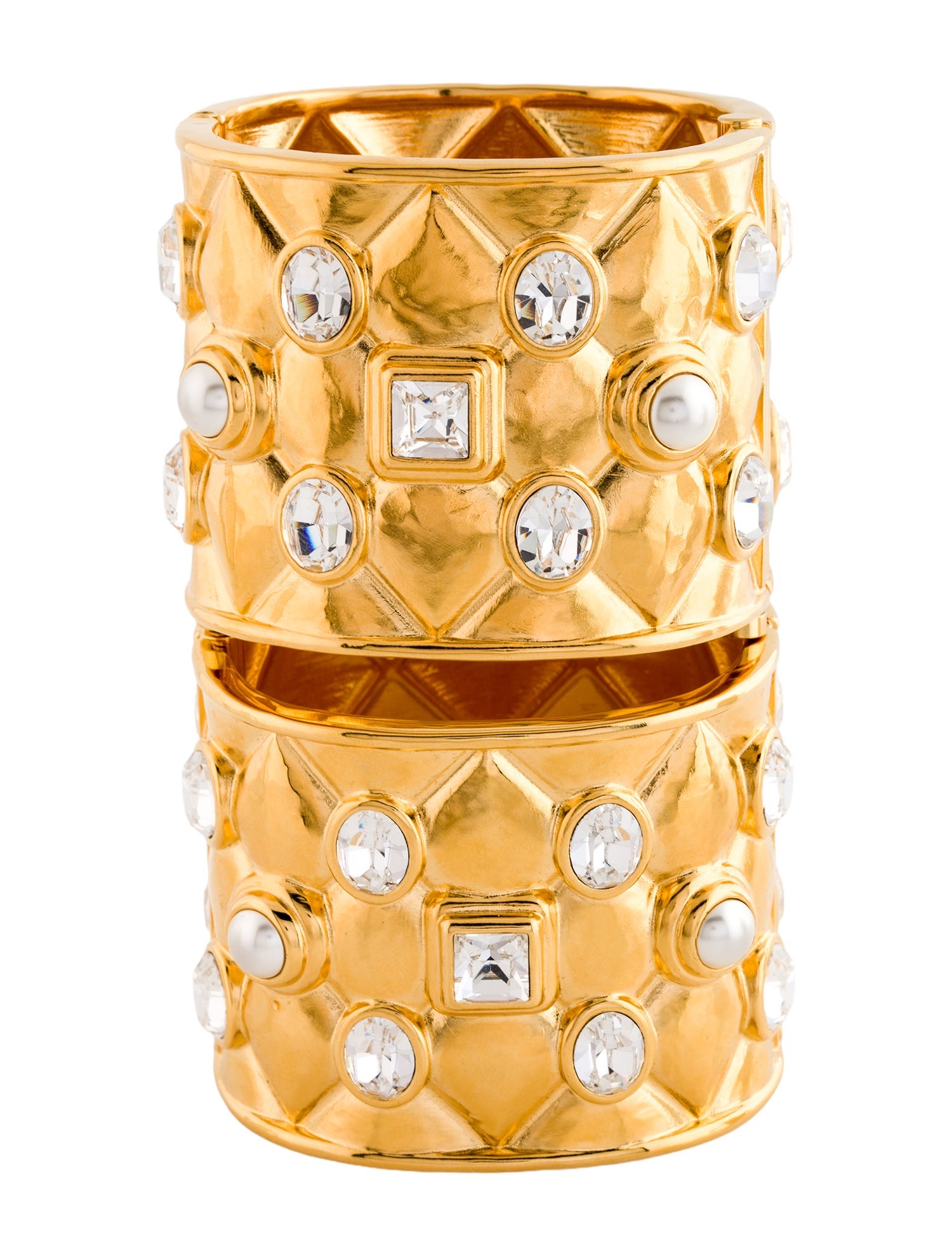 Chanel Faux Pearl & Strass CC Hinge Bangle Set