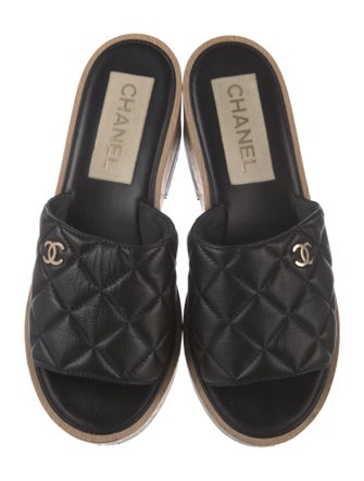 Chanel Interlocking CC Logo Leather Slides