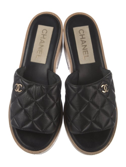 Chanel Interlocking CC Logo Leather Slides