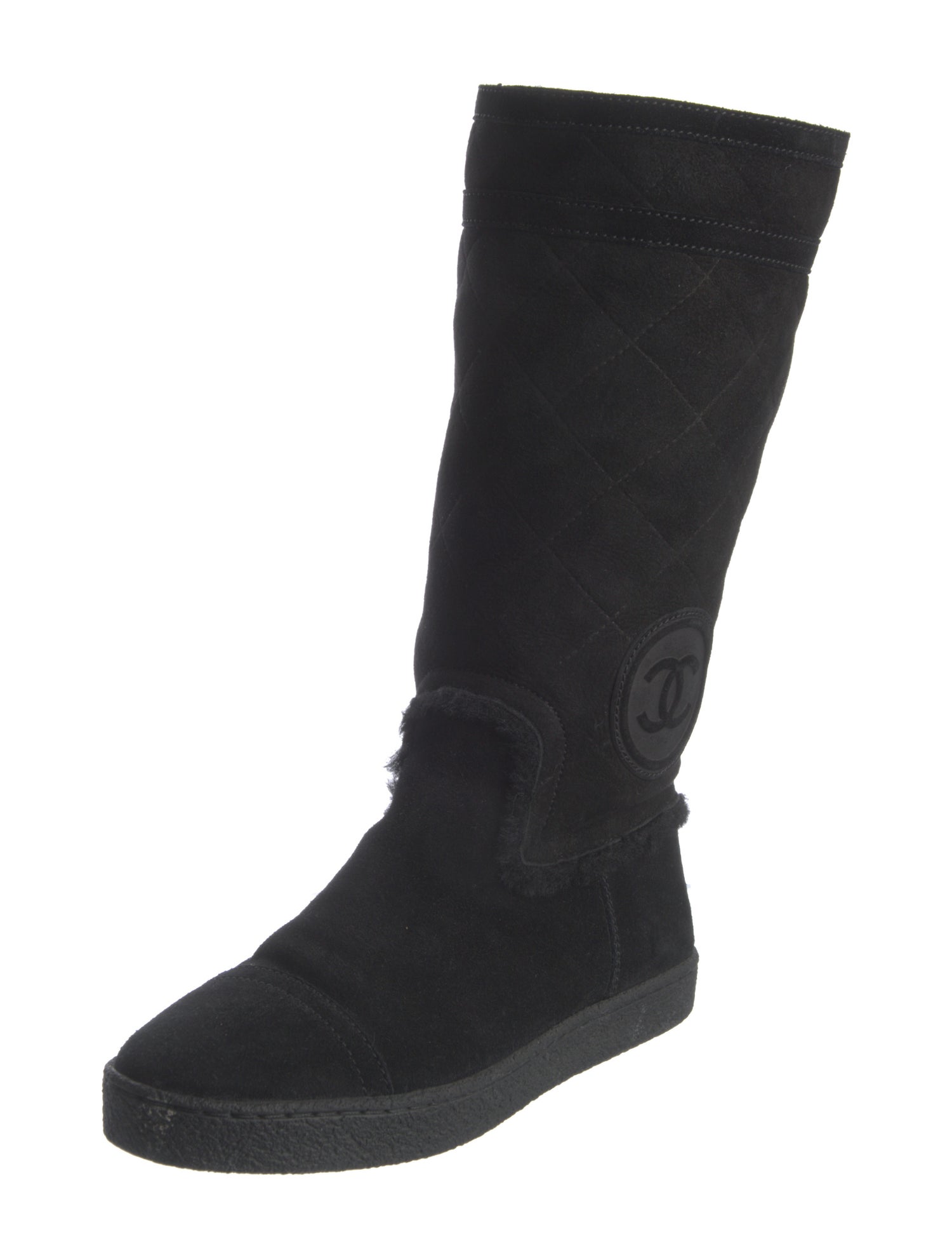 Chanel Interlocking CC Logo Shearling Sock Boots