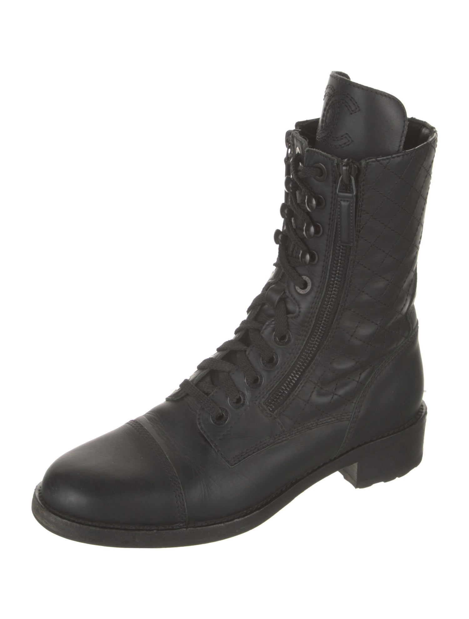 Chanel Interlocking CC Logo Leather Combat Boots