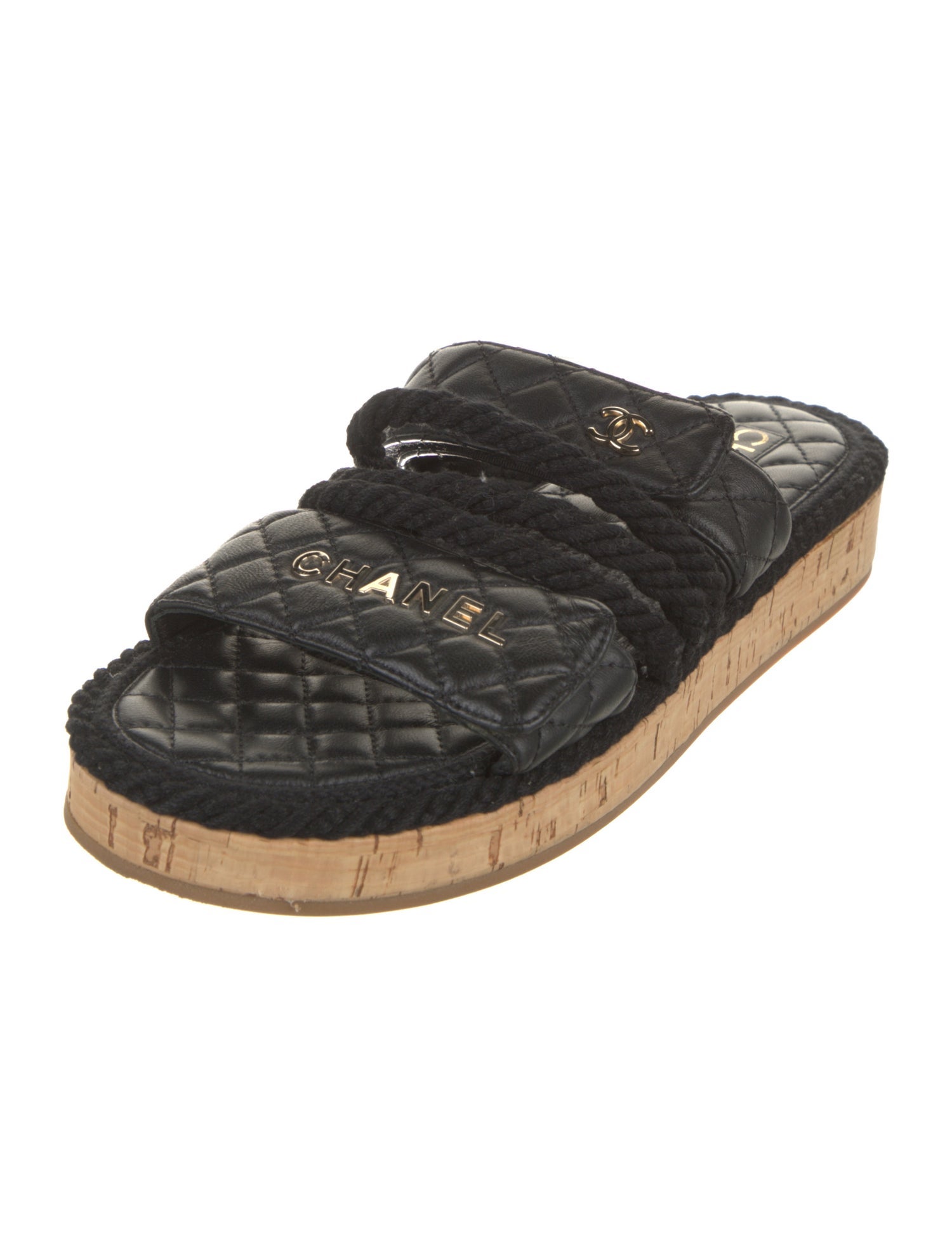 Chanel Interlocking CC Logo Leather Slides