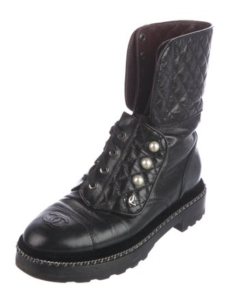 Chanel Interlocking CC Logo Leather Combat Boots