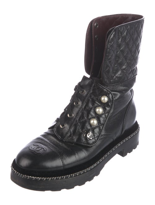 Chanel Interlocking CC Logo Leather Combat Boots