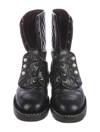 Chanel Interlocking CC Logo Leather Combat Boots