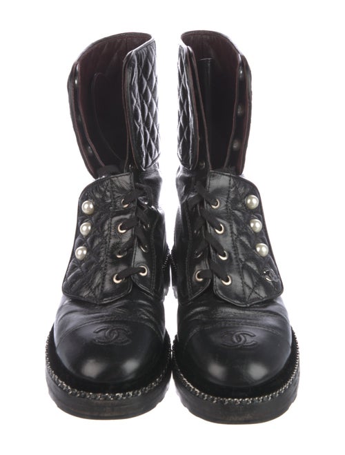 Chanel Interlocking CC Logo Leather Combat Boots