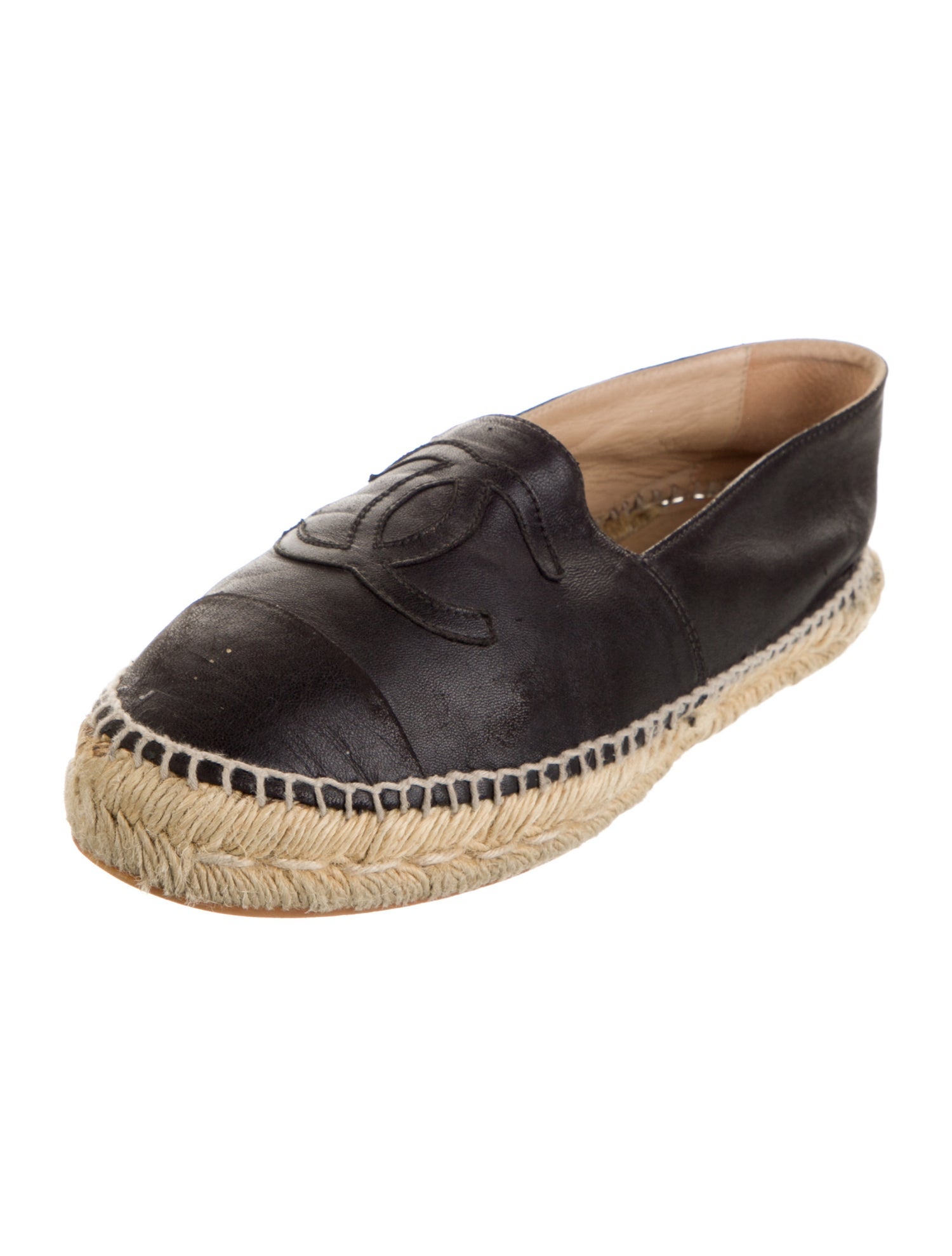 Chanel Interlocking CC Logo Leather Espadrilles