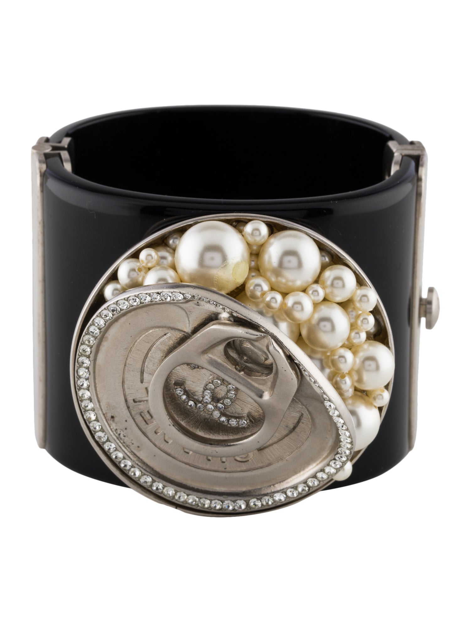 Chanel Strass & Faux Pearl Soup Can Cuff Bracelet
