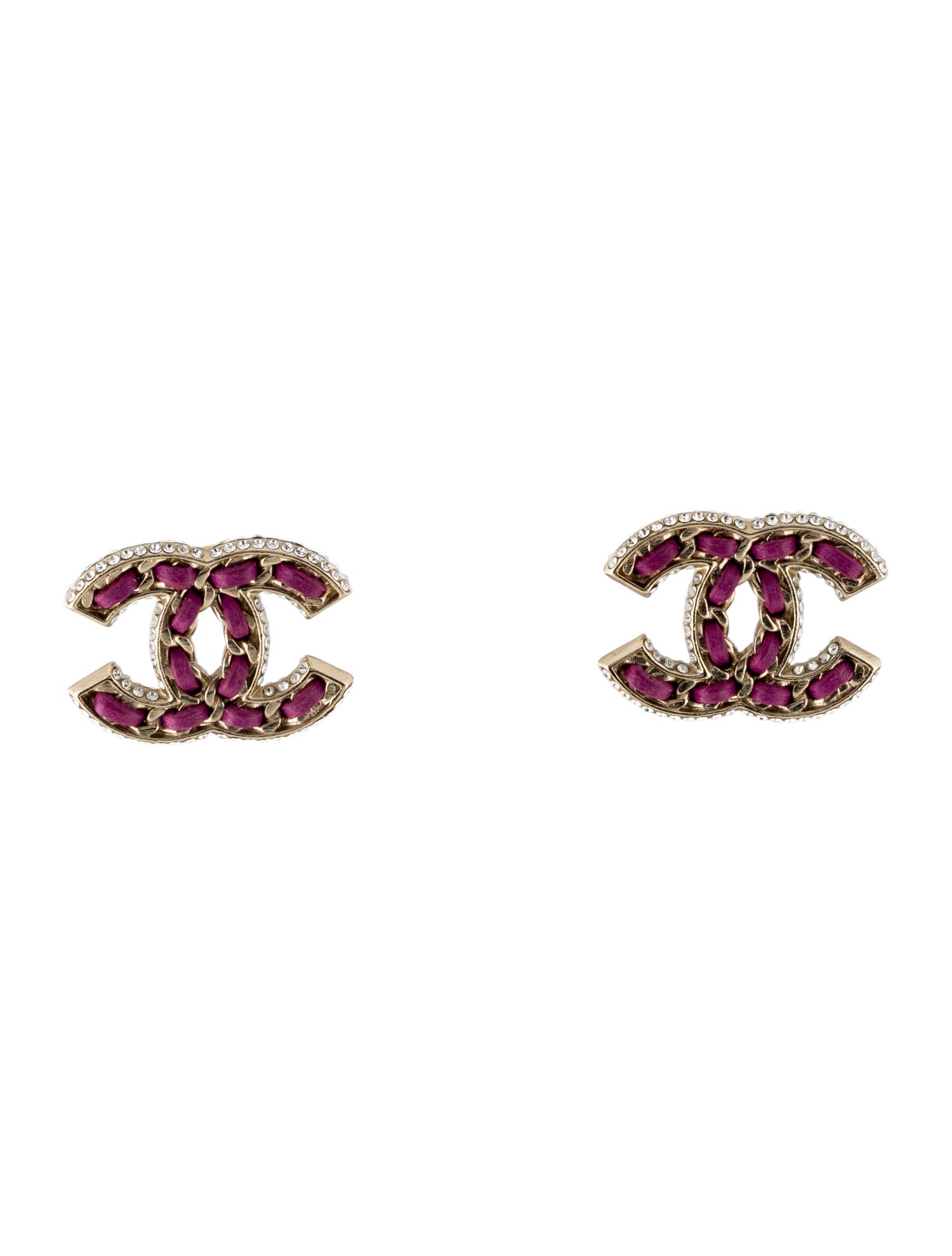 Chanel Leather & Strass CC Stud Earrings