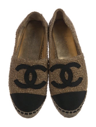 Chanel Interlocking CC Logo Tweed Espadrilles