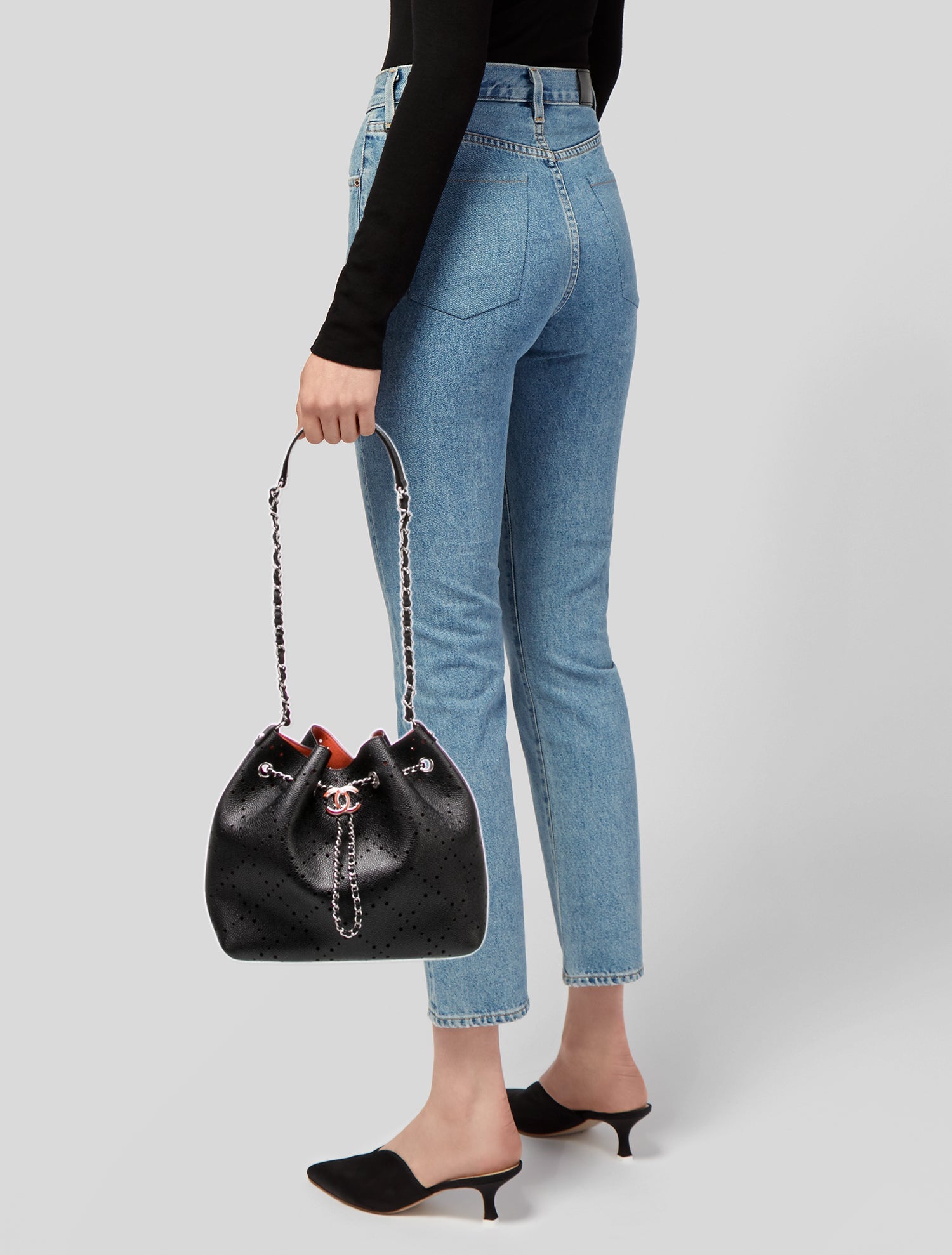 Chanel Perforated CC Drawstring Bucket Bag