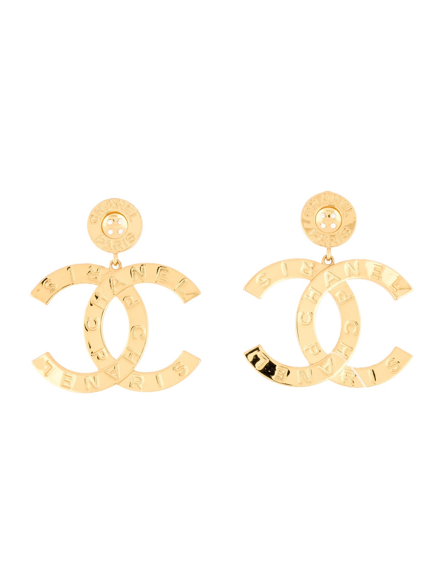Chanel Button CC Drop Earrings