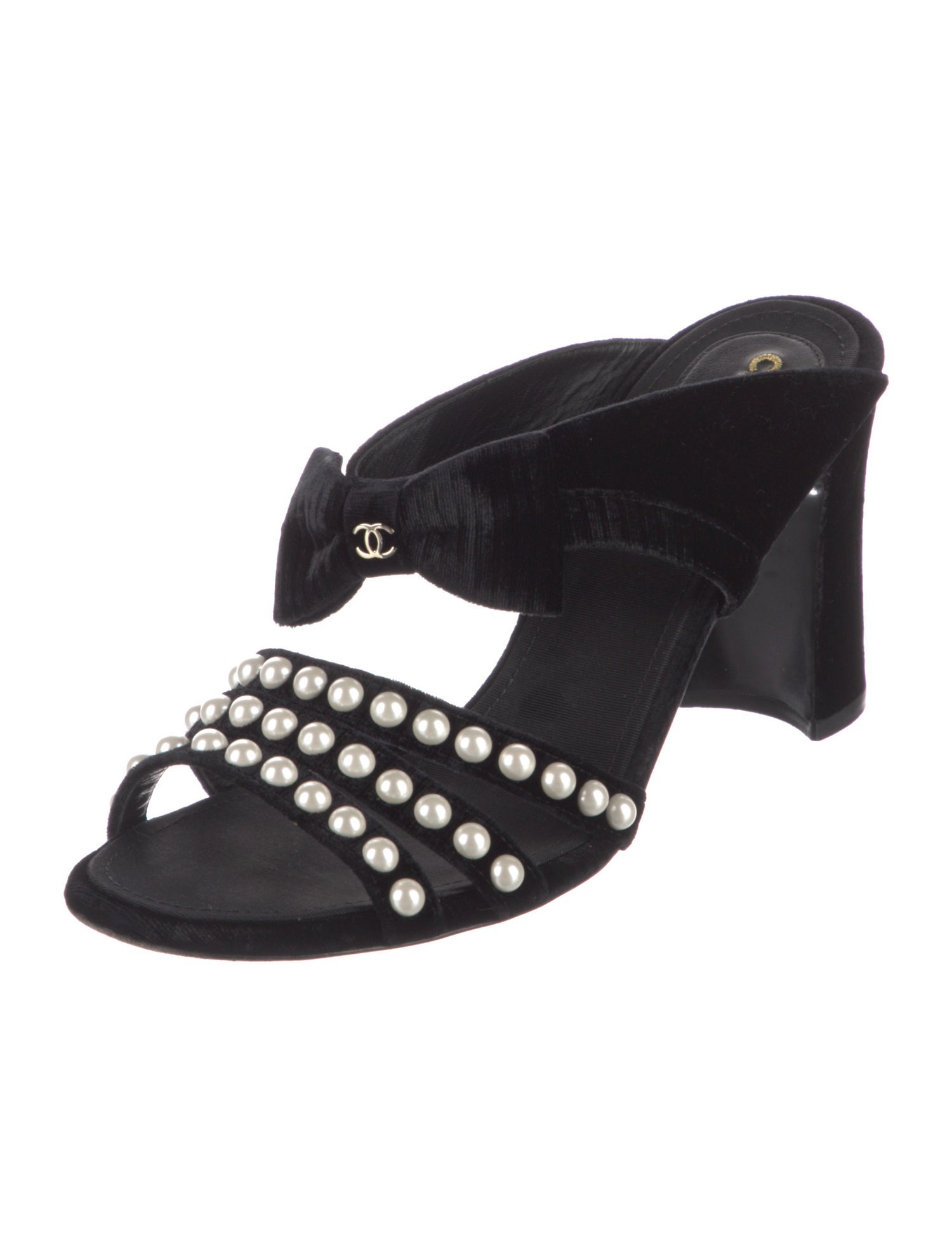 Chanel Interlocking CC Logo Velvet Slides