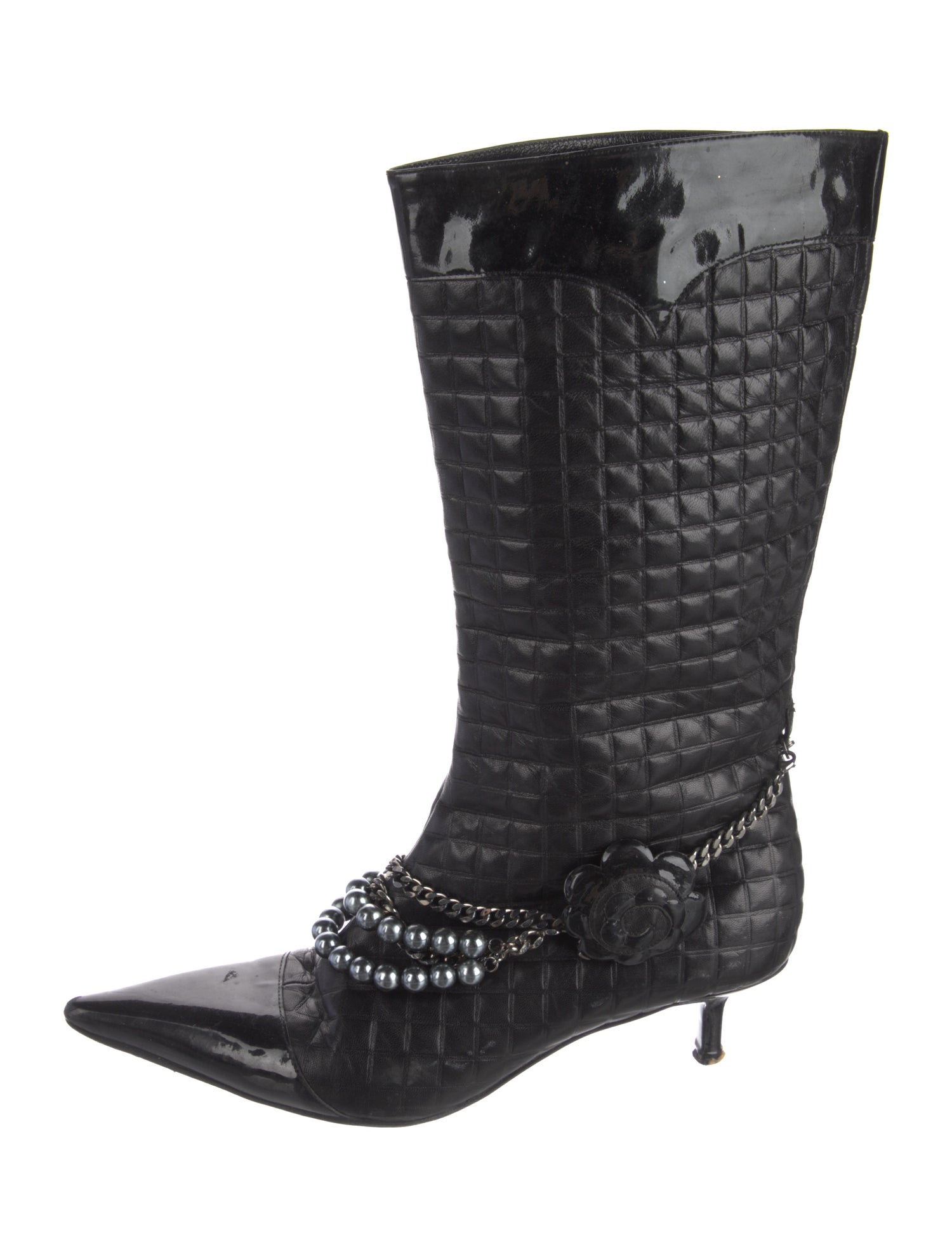 Chanel Vintage Faux Pearl Accents Moto Boots