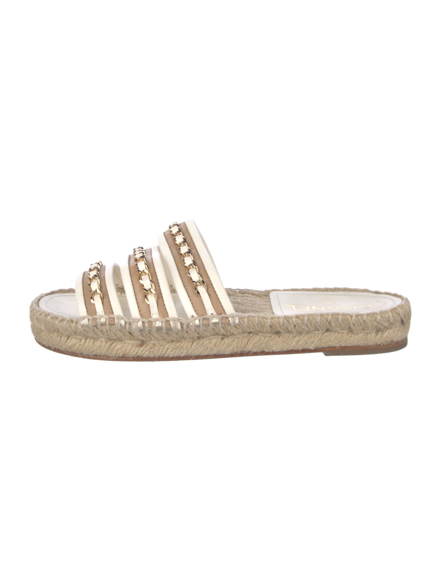 Chanel Chain-Link Accent Leather Espadrilles