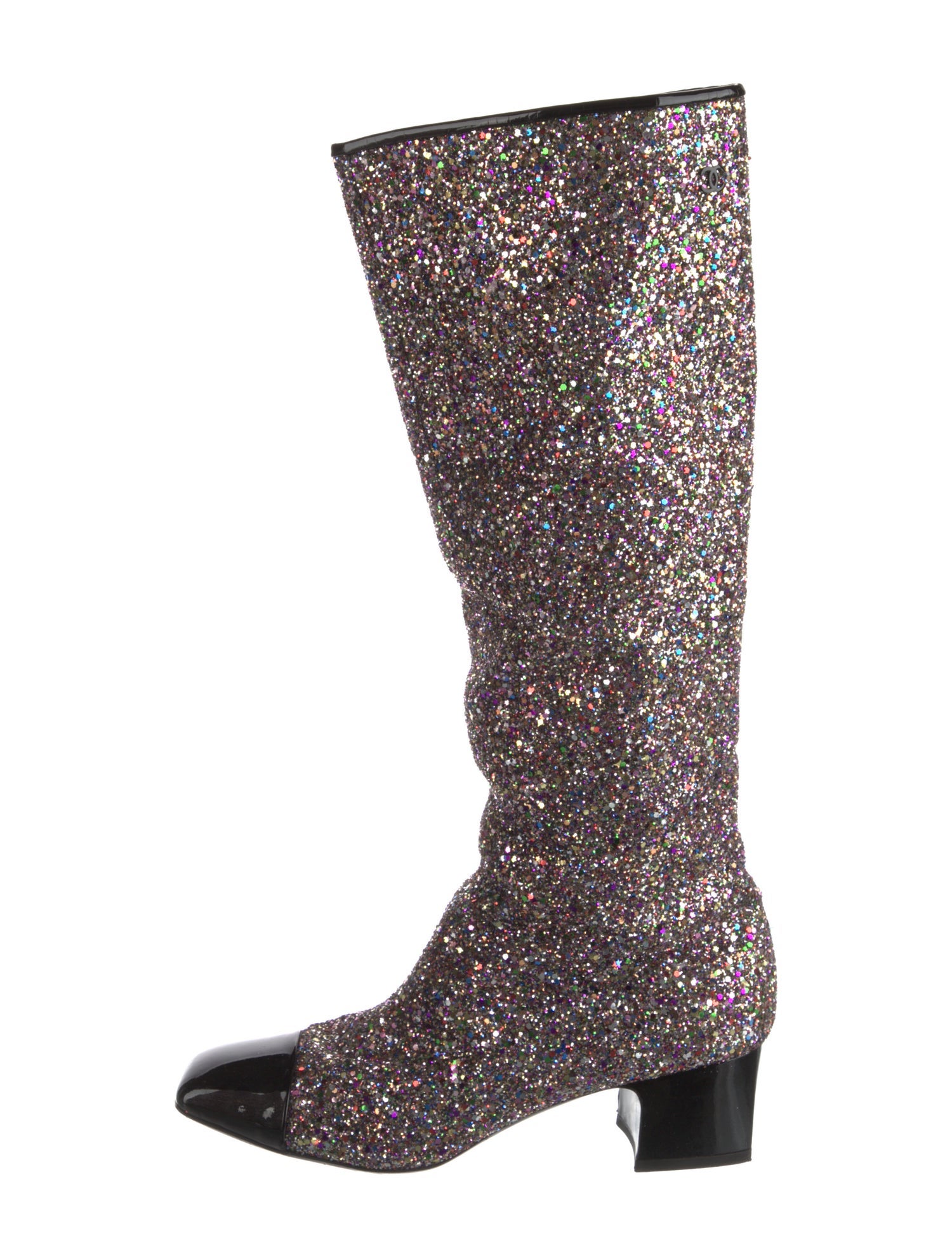 Chanel Interlocking CC Logo Glitter Riding Boots